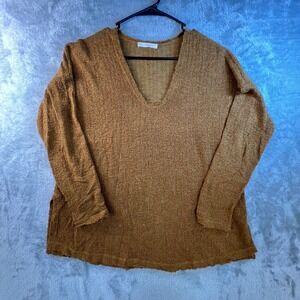 Lush Large Mustard Yellow Textured Knit Oversized Sweater Raw Hem Grunge Slouchy